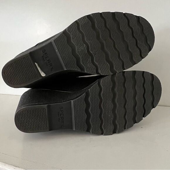 Sperry Top Slider Celeste Bliss Booties Wedge Black Leather Women's Size 8 - Picture 6 of 6